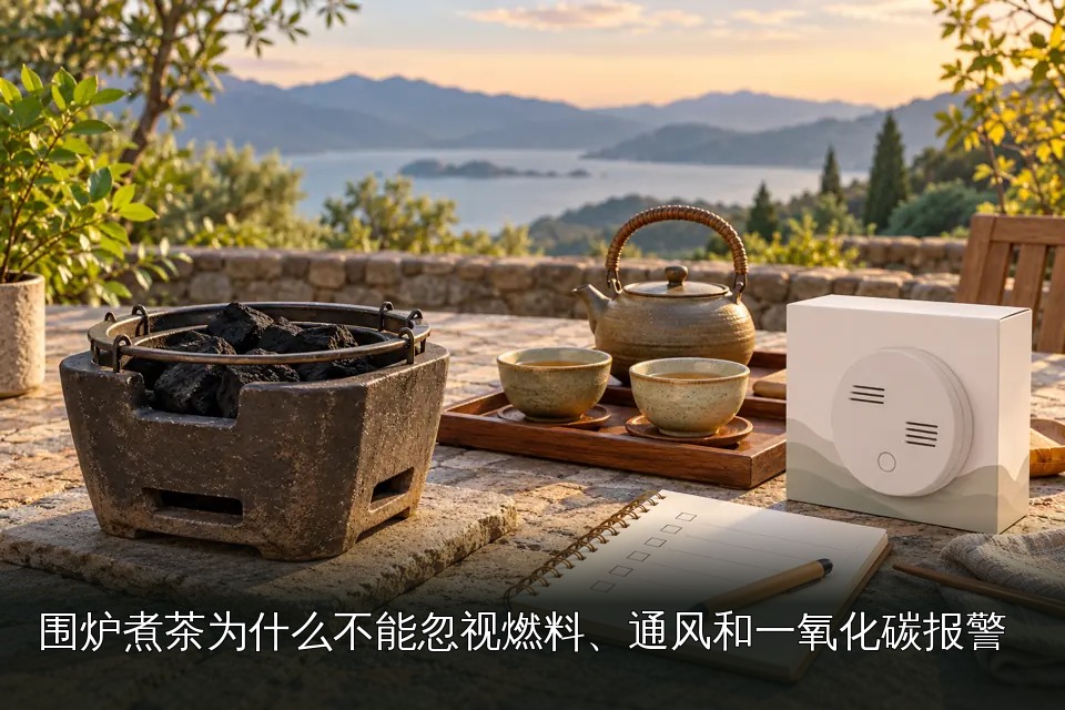 围炉煮茶与燃料安全主题示意图